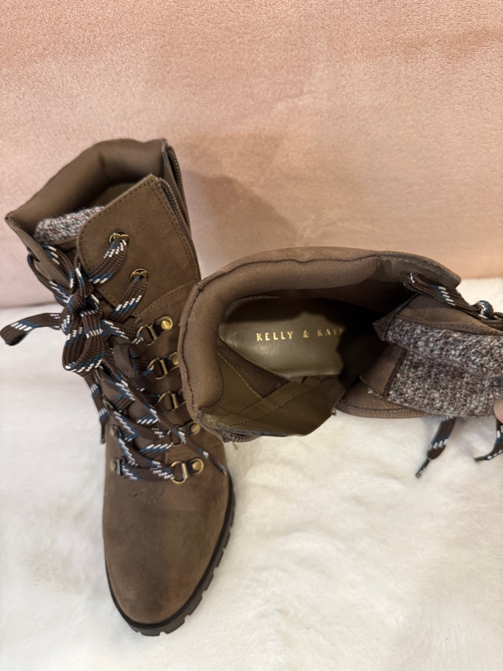 Kelly & Katie Brown Lace-Up Hiker Boots with Knit Collar
